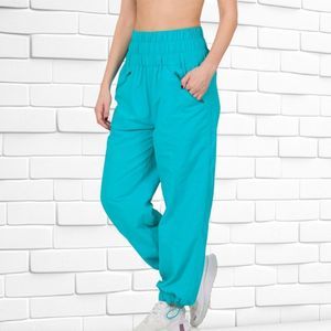 Zenana Iced Blue High-Waisted Smocked Lounging Pants